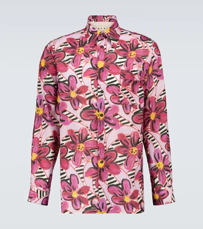 Marni Oversize Printed Cotton Toile Shirt In Pink