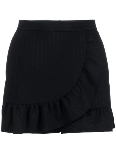 Red Valentino Redvalentino Ruffled Pinstripe Shorts In Black