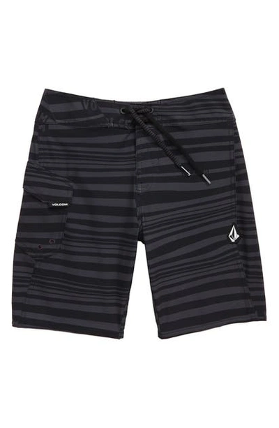 Volcom Kids' Logo Stripe Mod Board Shorts In Black