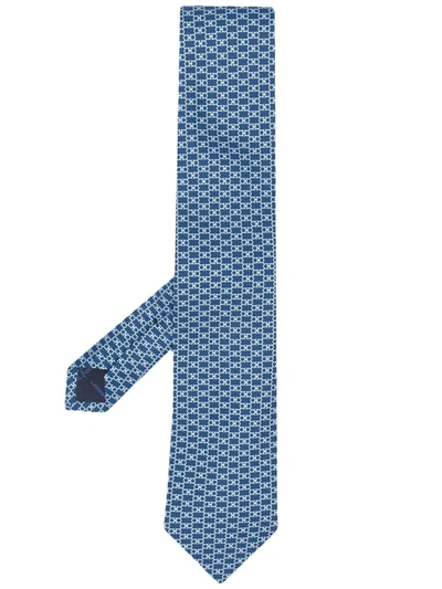 Salvatore Ferragamo Blue/light Blue Silk Tie With Gancini Print