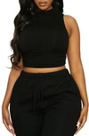 Naked Wardrobe X Lori Harvey Ruched Crop Tank In Black