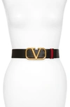 Valentino Garavani Vlogo Buckle Reversible Leather Belt In Nero-rouge Pur