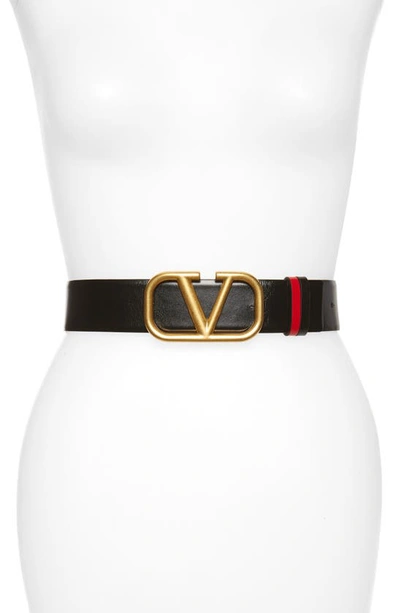 Valentino Garavani Vlogo Buckle Reversible Leather Belt In Nero-rouge Pur