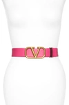 Valentino Garavani Vlogo Buckle Reversible Leather Belt In Fuchsia