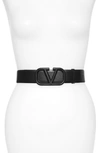 Valentino Garavani Vlogo Buckle Leather Belt In Nero