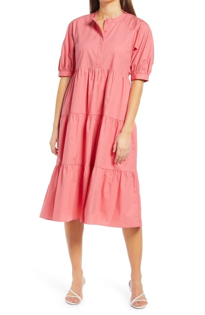 English Factory Puff Sleeve Dress In Coral