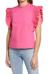 English Factory Ruffle Sleeve Top In Fuchsia