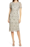 Pisarro Nights Stain Glass Beaded Cocktail Dress In Silver