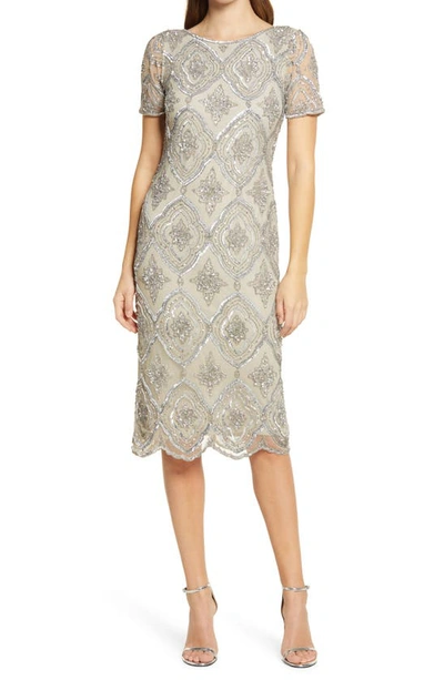 Pisarro Nights Stain Glass Beaded Cocktail Dress In Silver