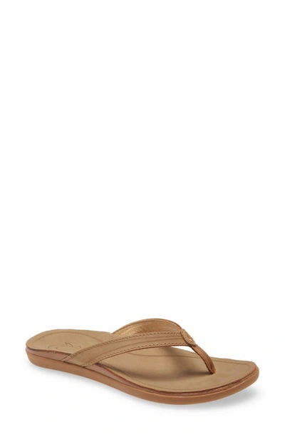 Olukai Aukai Flip Flop In Tan/ Tan Leather