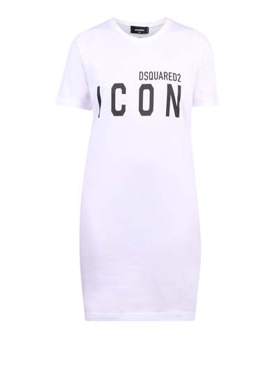 Dsquared2 “icon Renny”棉质平纹针织迷你连衣裙 In White