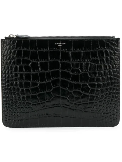 Givenchy Crocodile Embossed Pouch - Black