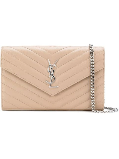 Saint Laurent Envelope Chain Wallet In Neutrals