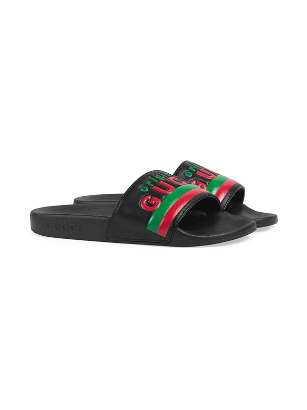 black gucci slides with bow