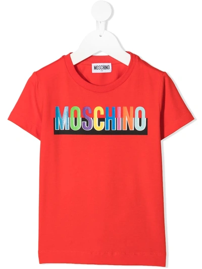 Moschino Kids' Colour-block Logo-print T-shirt In Red