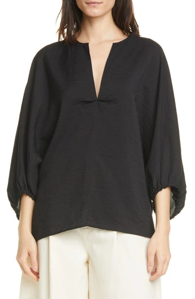 Vince Gathered Crinkled Woven Blouse In Black