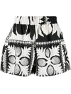 Red Valentino Cotton Blend Shorts With Damier Flowers Print In Black