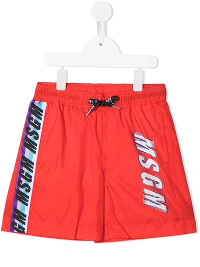 Msgm Kids' Printed Swimming Trunks In Red