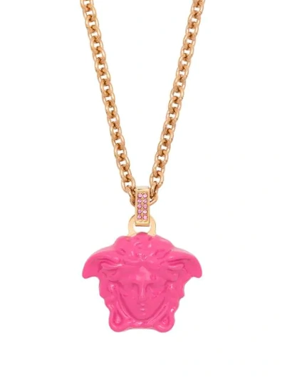 Versace Varnished Medusa Charm Necklace In Pink