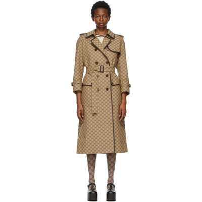 Gucci Beige & Brown Gg Supreme Trench Coat