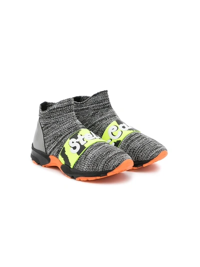 Stella Mccartney Kids' Gray Sport Logo Print Sock Sneakers In Grey
