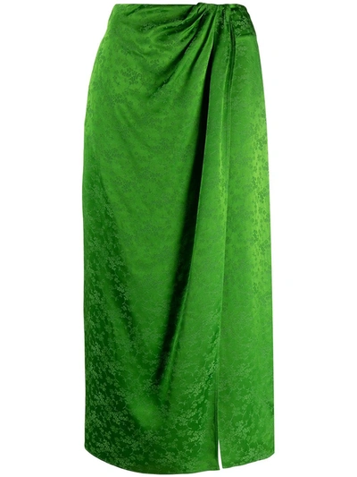 Andamane Gabrielle Floral Jacquard Satin Midi Wrap Skirt In Green Verde