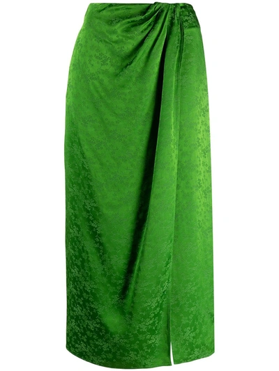 The Andamane Gabrielle Floral Jacquard Satin Midi Wrap Skirt In Green Verde