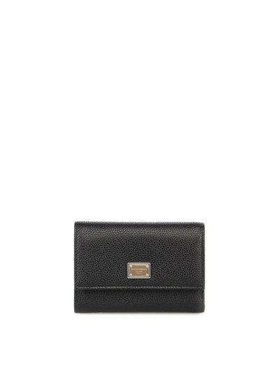 Dolce & Gabbana Hammered Leather Trifold Wallet In Black