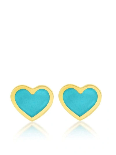 Jennifer Meyer 18kt Yellow Gold Turquoise Inlay Xs Heart Stud Earrings