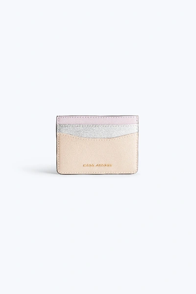 Marc Jacobs Color Block Saffiano Leather Card Case In Pale Pink Multi/gold