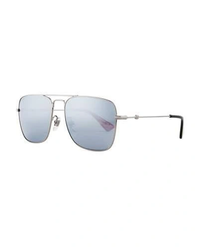 Gucci Caravan Mirrored Brow Bar Square Sunglasses, 55mm In Silver