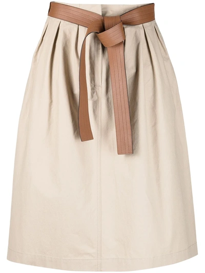 Loewe High-rise Cotton Poplin Midi Skirt In Neutral