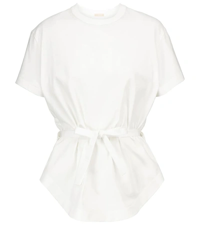 Alaïa Tie-front Poplin-trimmed Cotton-jersey T-shirt In White