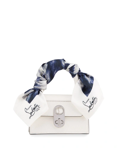 Christian Louboutin Elisa Nano Calf Empire Top-handle Bag With Silk Scarf In White