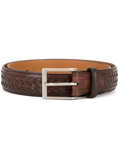 Magnanni Woven-leather Belt In Brown