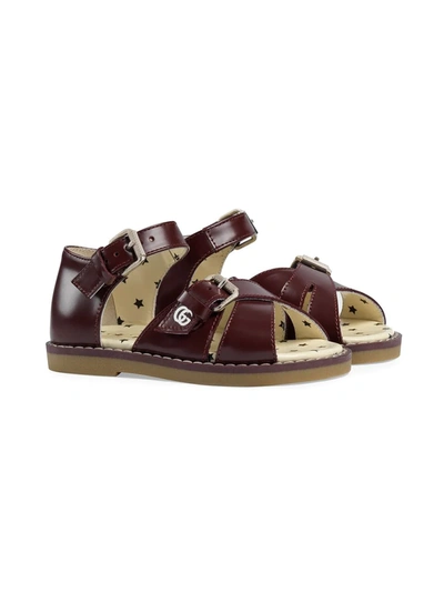 Gucci Kids' Crossover Strap Sandals In Brown