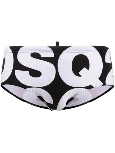Dsquared2 All-over Logo Swim Briefs In Black And White