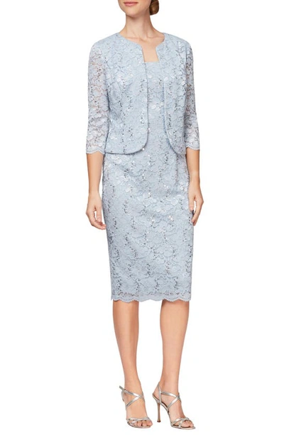 Alex Evenings Sequin Lace Shift Dress With Jacket In Hydrangea