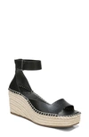 Franco Sarto Camera Espadrille Wedge Sandal In Black Faux Leather