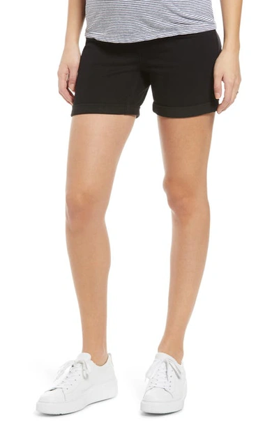 1822 Denim 1822 Re:denim Over The Bump Rolled Hem Maternity Shorts In Black