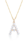 Stone And Strand Pearl Initial Pendant Necklace In Yellow Gold/ A