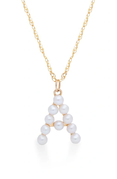 Stone And Strand Pearl Initial Pendant Necklace In Yellow Gold/ A