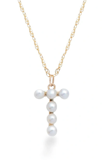 Stone And Strand Pearl Initial Pendant Necklace In Yellow Gold/ T