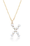 Stone And Strand Pearl Initial Pendant Necklace In Yellow Gold/ X