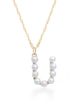 Stone And Strand Pearl Initial Pendant Necklace In Yellow Gold/ U