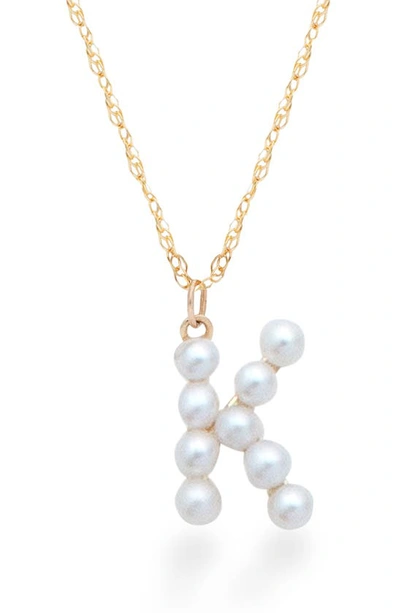 Stone And Strand Pearl Initial Pendant Necklace In Yellow Gold/ K