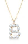 Stone And Strand Pearl Initial Pendant Necklace In Yellow Gold/ B