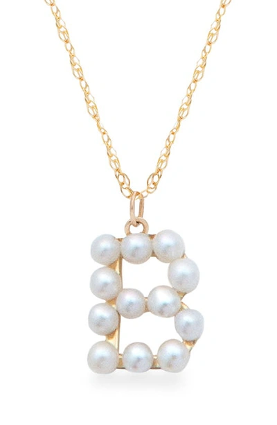 Stone And Strand Pearl Initial Pendant Necklace In Yellow Gold/ B