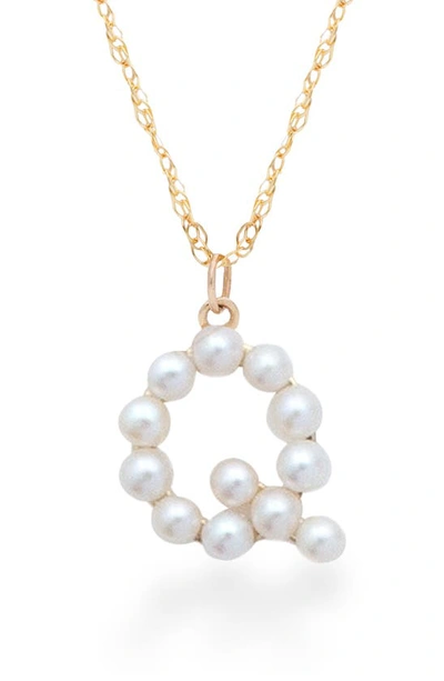 Stone And Strand Pearl Initial Pendant Necklace In Yellow Gold/ Q