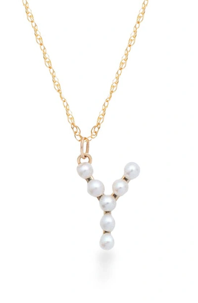 Stone And Strand Pearl Initial Pendant Necklace In Yellow Gold/ Y